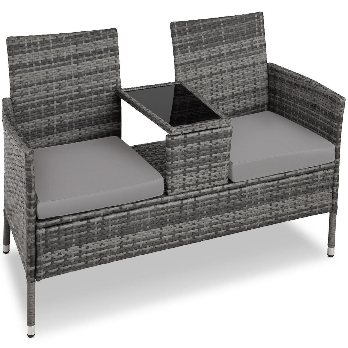 RATTAN GARTENSITZBANK Narbonne, 6 cm Sitzpolster, grau/hellgrau - Grau, Kunststoff (61/82/131cm) - tectake