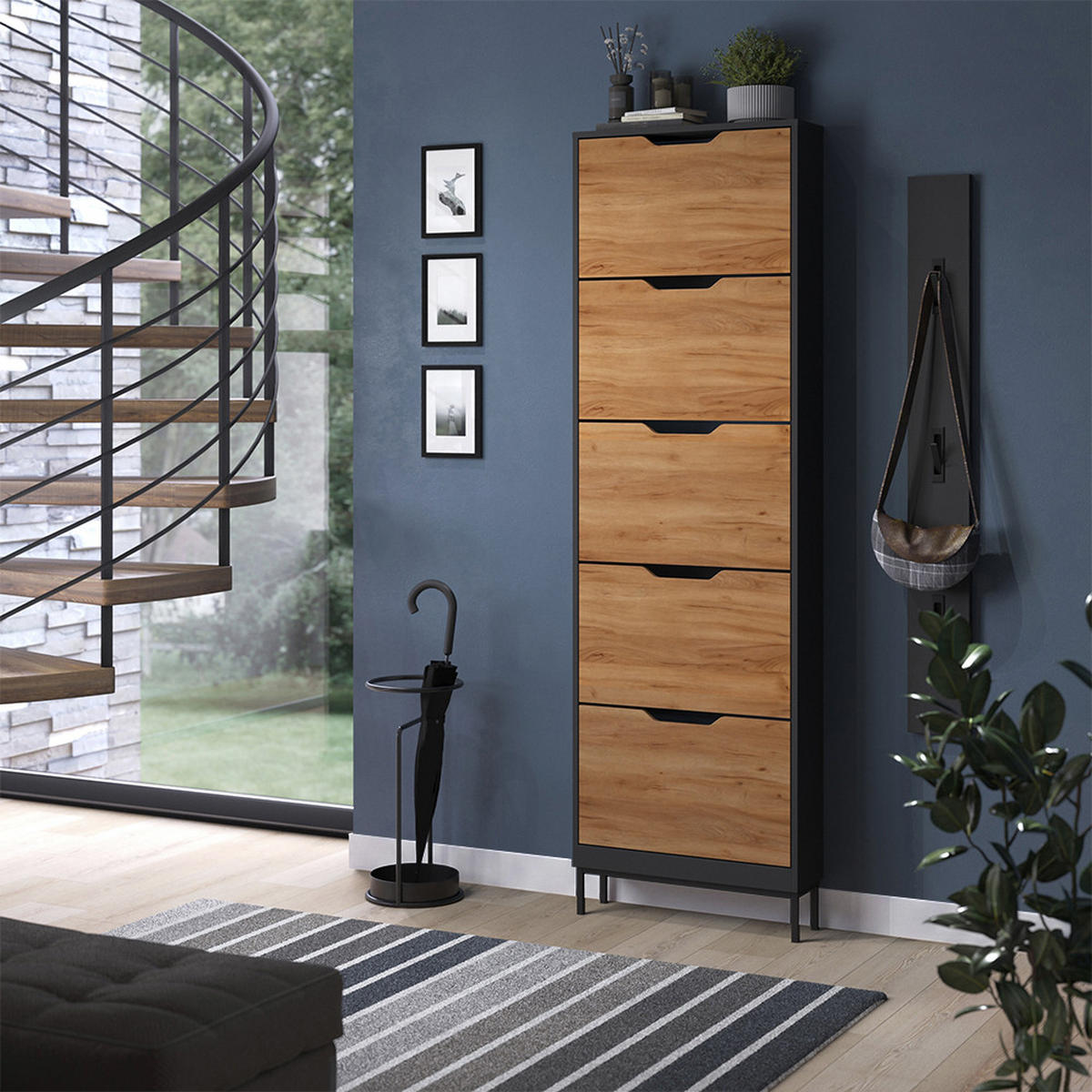 SCHUHKIPPER Luca, Anthrazit/Goldkraft Eiche, 59 x 192 cm mit 5 Kippfächern - Honigeiche/Anthrazit, Holzwerkstoff (59/192/17cm) - Vicco