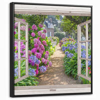 LEINWAND Bilder mit Rahmen - Hortensie - Durchsichtig - Blumen - Sommer - Lila - Weg - 50x50 - Lila, Textil (50/50cm) - MuchoWow