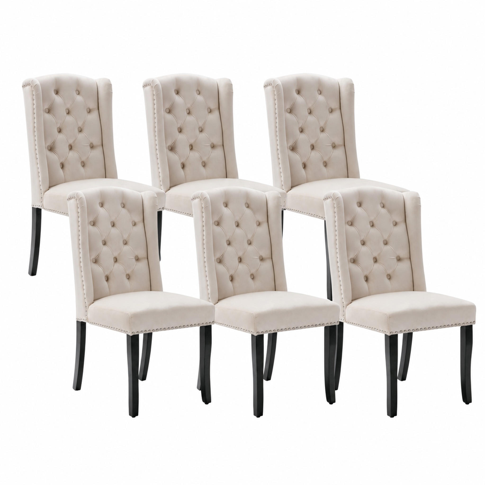ESSZIMMERSTUHL 6er-Set Samt Beige mit Eichenbeinen - Beige, Metall (45/100/61.1cm) - Meubliv