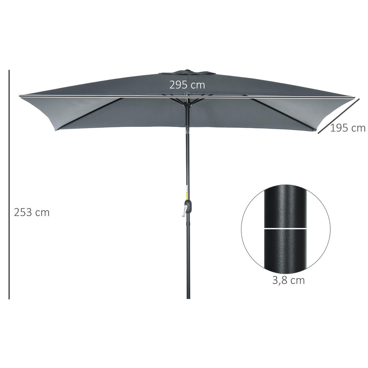 SONNENSCHIRM DE-11440 rechteckig, neigbar, 3 x 2 m Dunkelgrau - Dunkelgrau, Metall (198/294cm) - ComfortXL