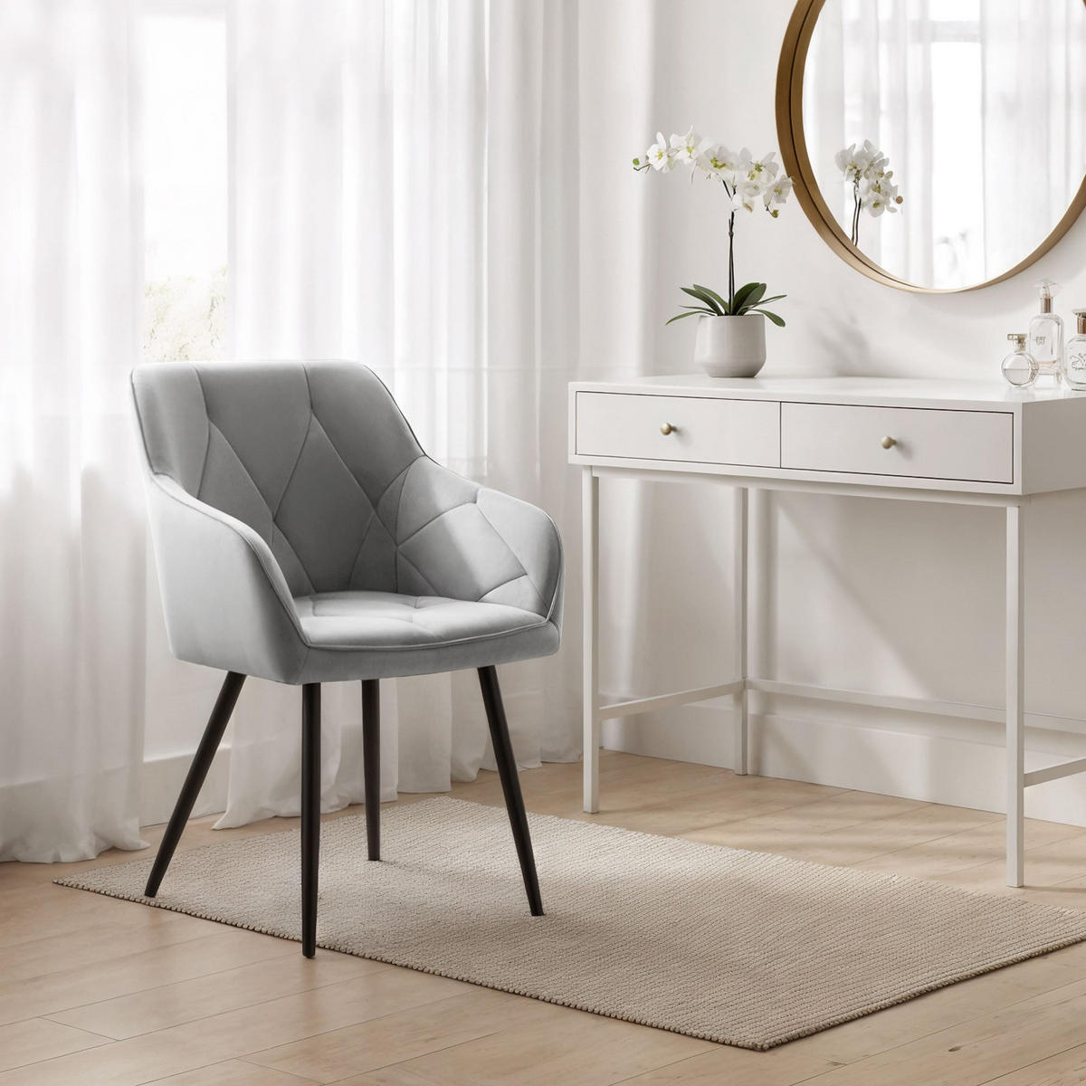 POLSTERSTUHL 6er Set, Metallbeine Grau, Schwarz 54,5/82,5/58 - Schwarz/Grau, Textil (55/83/58cm) - RAUMHIRSCH FURNITURE