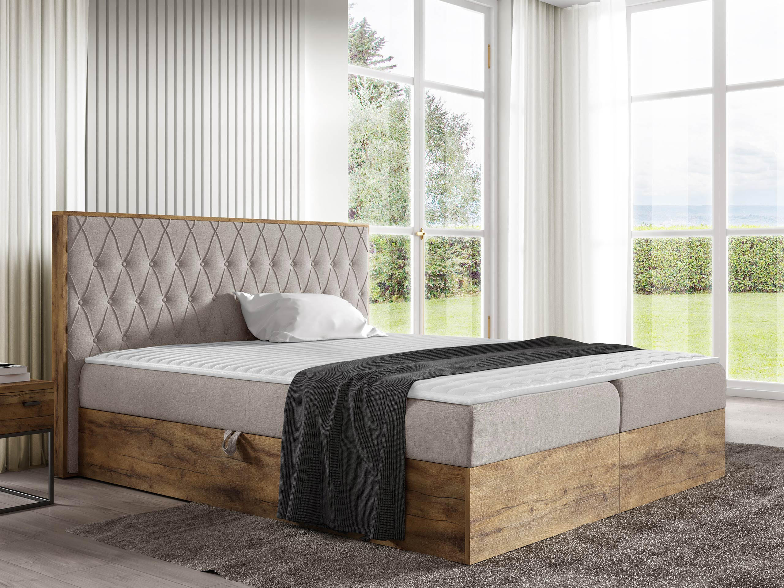 BOXBETT Wood 6 - Naturfarben, Holz/Textil (200/200cm) - MIRJAN24