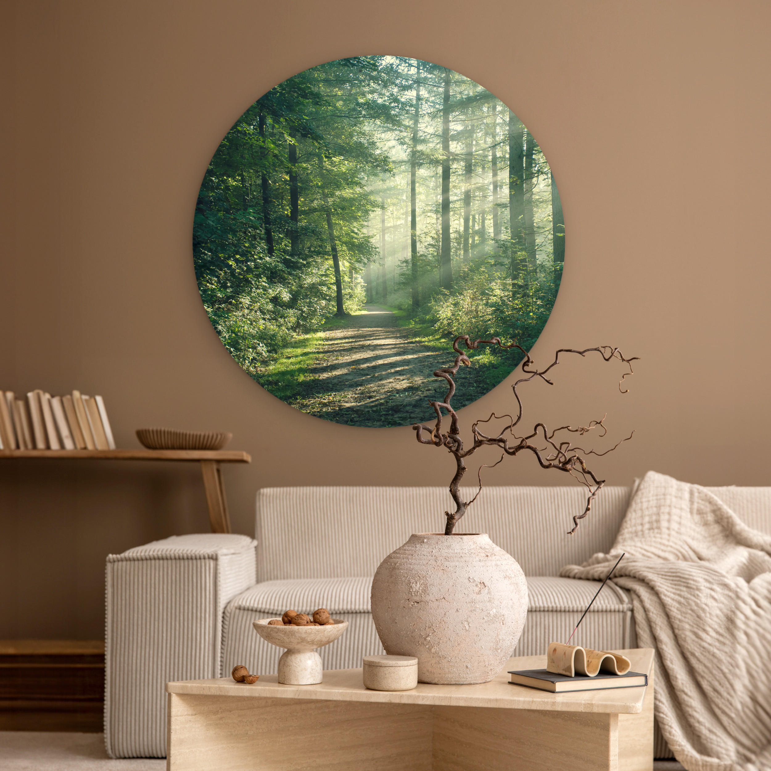 WANDBILD Wald - Weg - Sonne - Bäume - Grün - Natur 90x90 cm - Waldgrün, Kunststoff (90/90cm) - MuchoWow