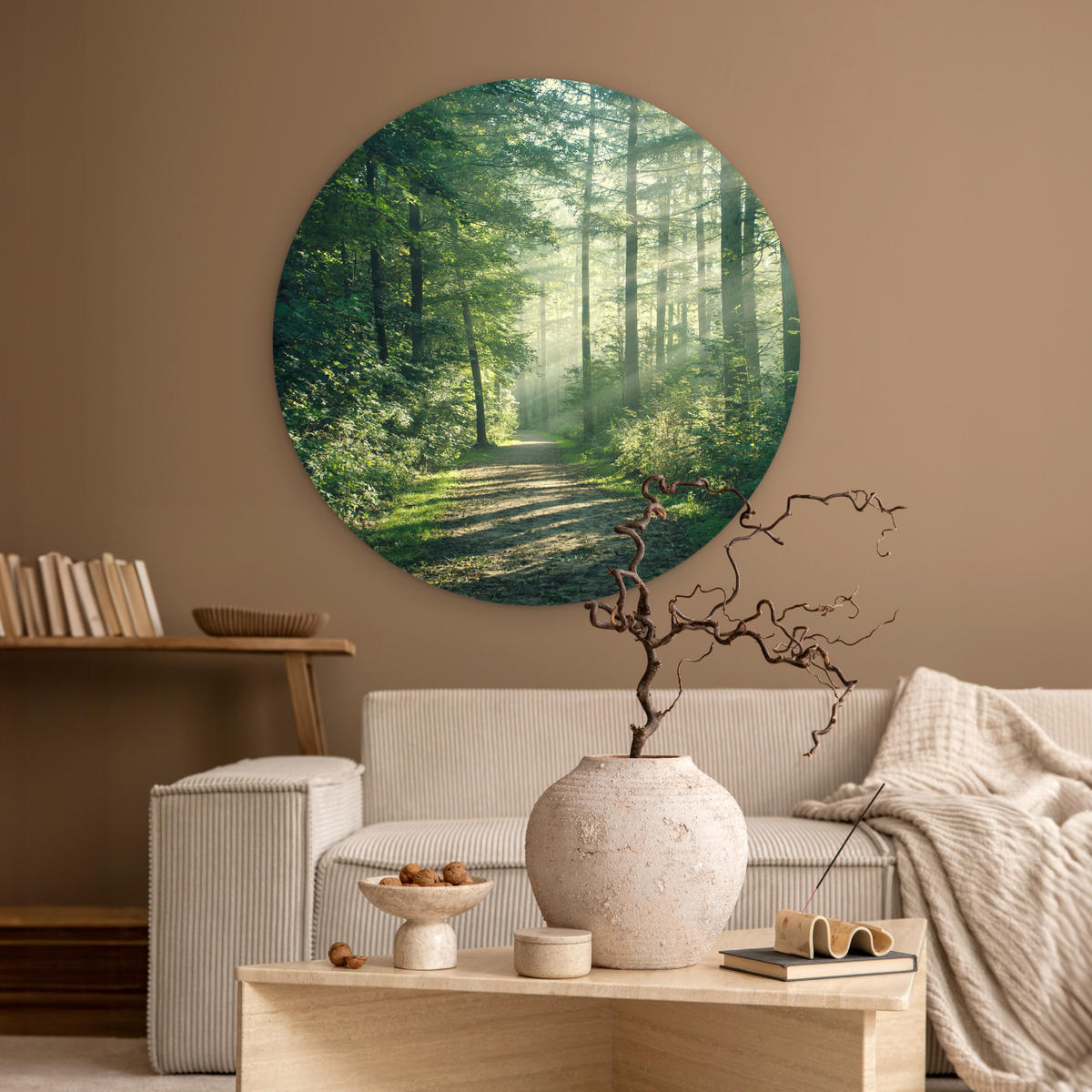 WANDBILD Wald - Weg - Sonne - Bäume - Grün - Natur 90x90 cm - Waldgrün, Kunststoff (90/90cm) - MuchoWow
