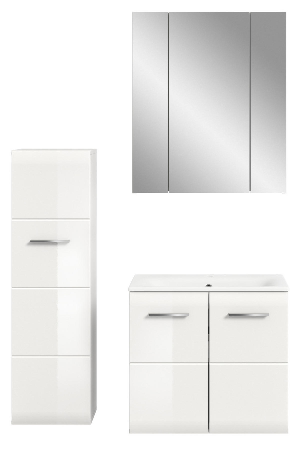 BADMÖBEL SET 3-teilig weiß Hochglanz 105 cm, Badkombination inklusive Waschbecken - Weiß Hochglanz/Silberfarben, Holzwerkstoff/Kunststoff (105/185/46cm) - Inn.Furn