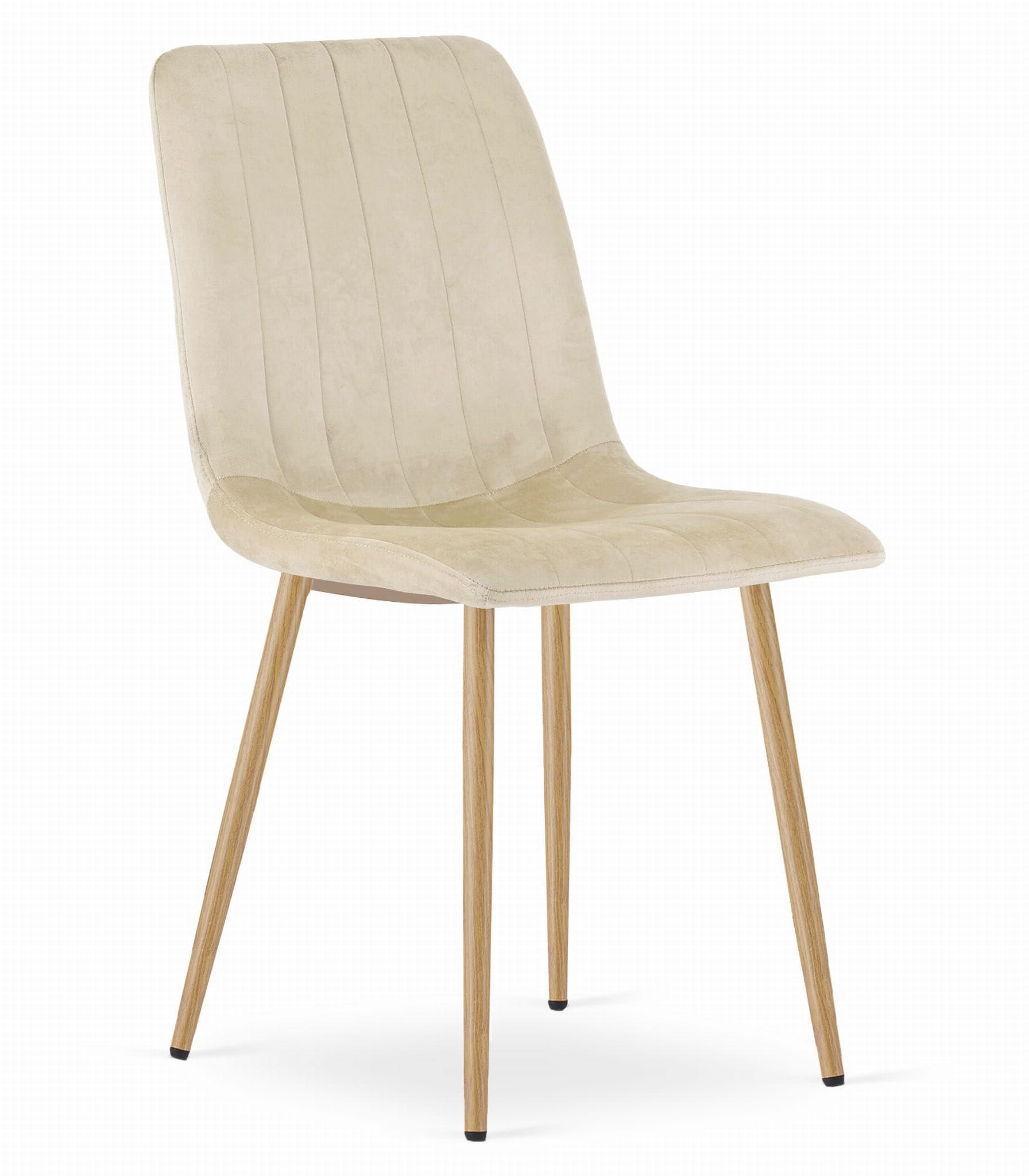 ESSZIMMERSTUHL Velours Hellbeige, gepolsterte Sitzfläche, Metallfüße in Holzoptik, Modernes Design - Beige, Textil (46/86/56cm) - Best For Home