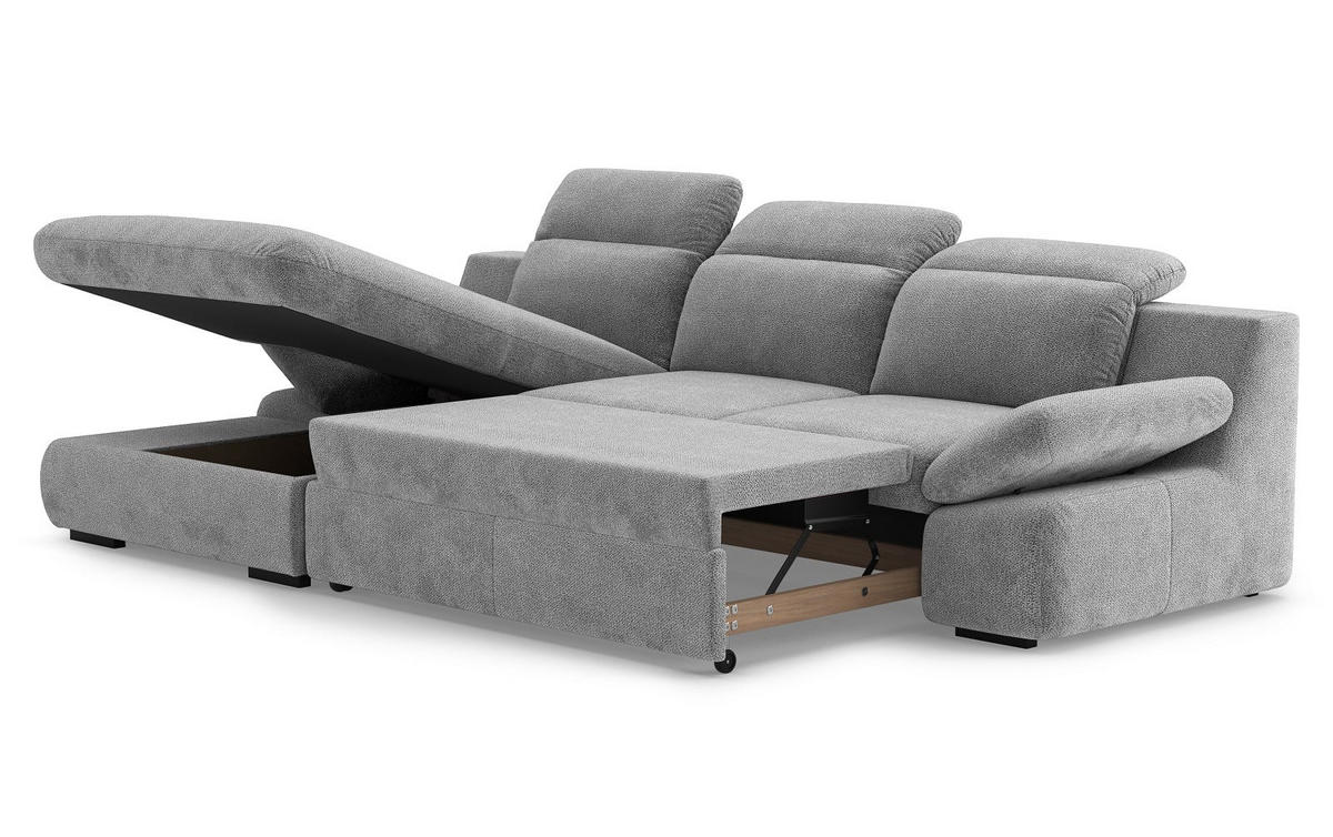 ECKSOFA mit Schlaffunktion und Bettkasten - Grau, Kunststoff/Textil (276/168cm) - Cotta