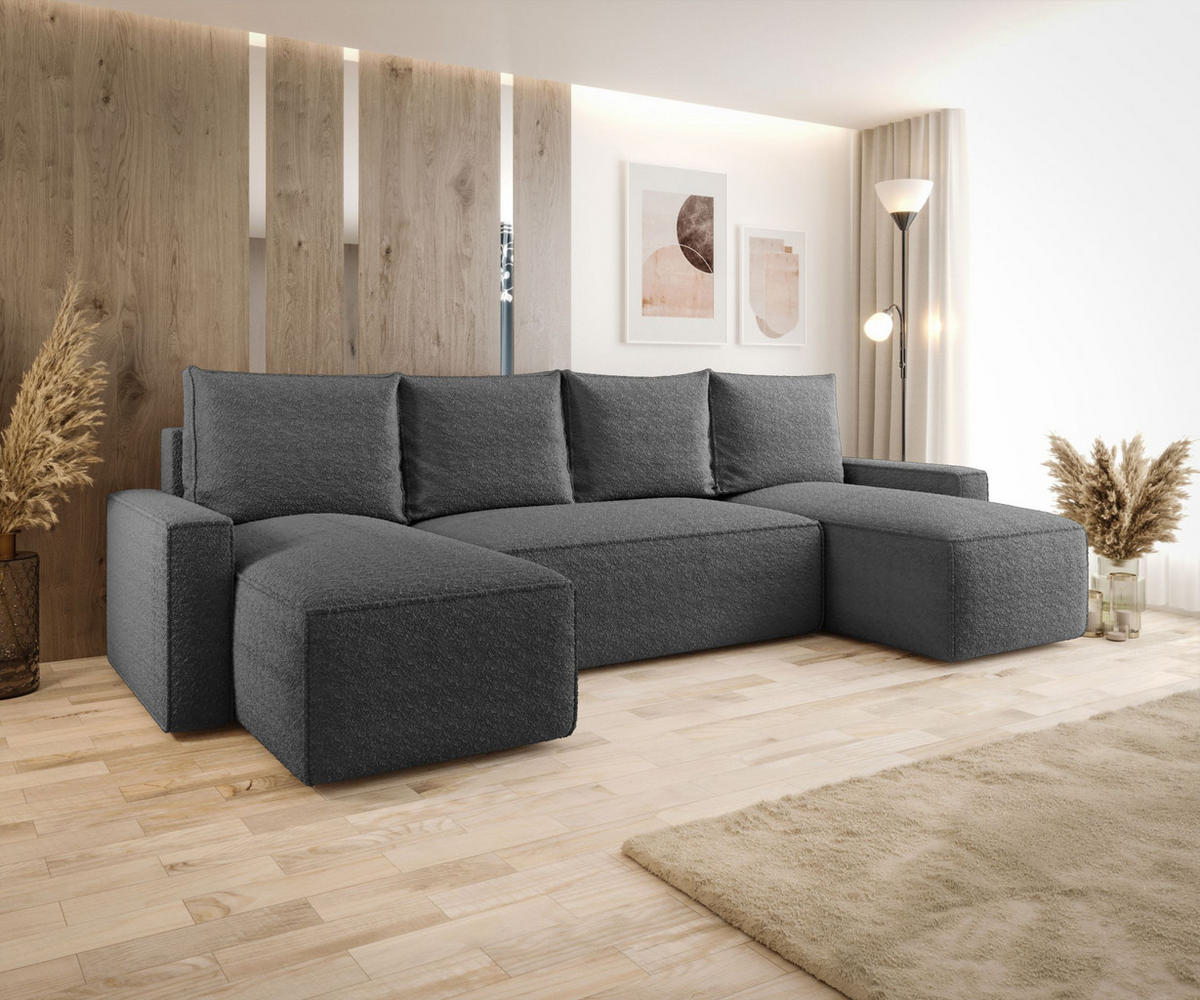 WOHNLANDSCHAFT mit Schlaffunktion SAVIO U Quelle 92 - Dunkelgrau, Textil (300/75/140cm) - Bedante