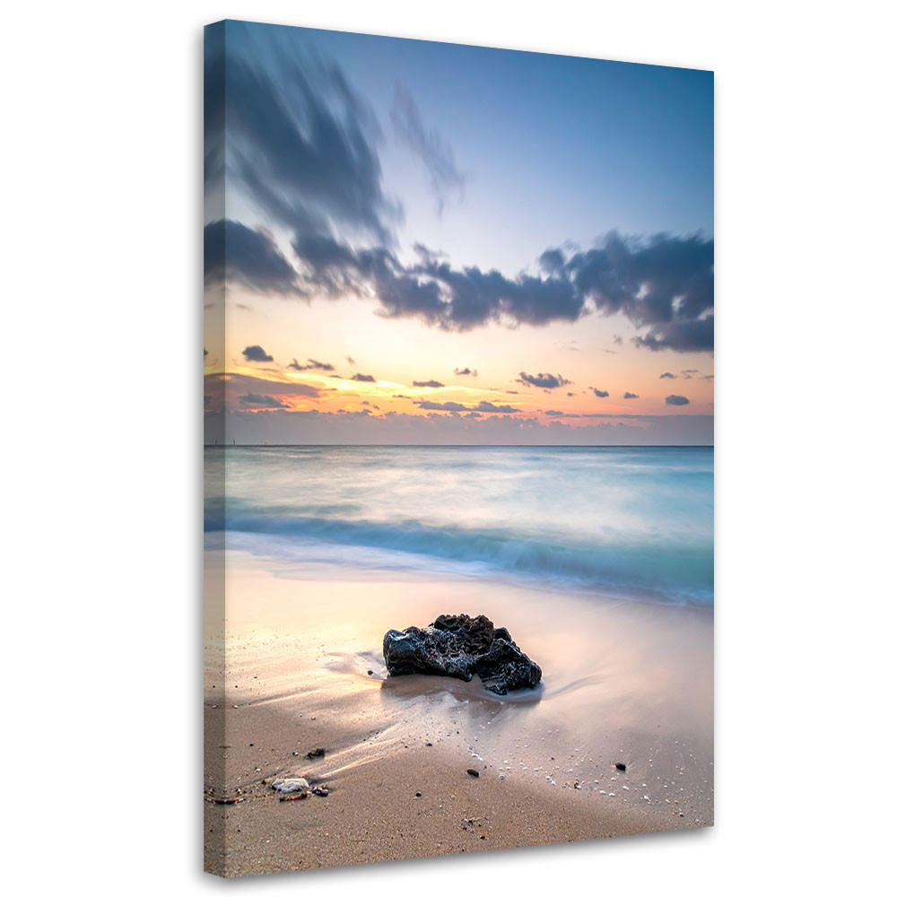 LEINWANDBILD, Strand Meer Sonnenuntergang Steine - Blau, Textil (30/45cm) - Feeby