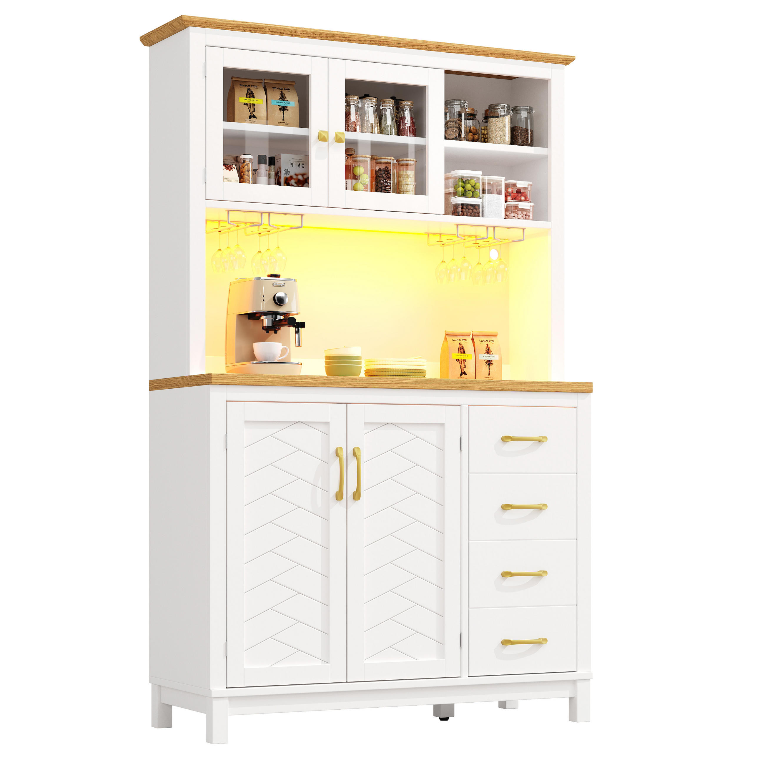 GESCHIRRSCHRANK aus MDF 105.5x40x180cm in Weiß mit LED-Lichtleiste - Weiß, Holzwerkstoff (105.5/180/40cm) - Modfu
