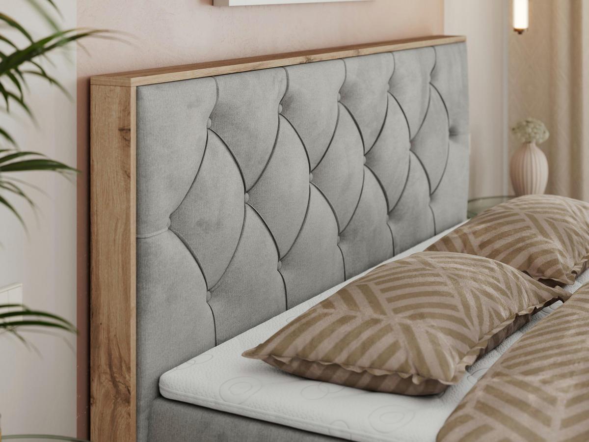 BOXBETT VENETO 160/200 Hellgrau Velvet - H3 - Hellgrau, Holz/Textil (160/200cm) - MKS