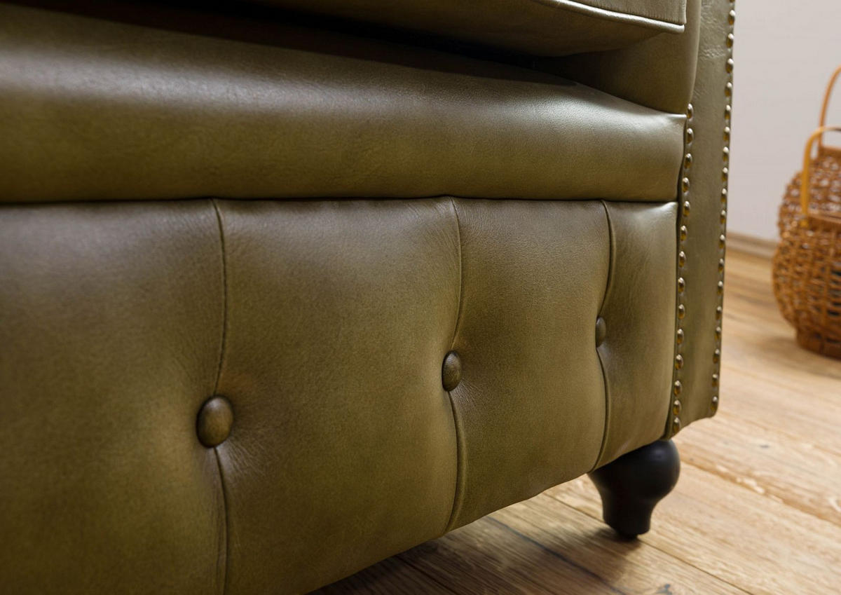 SESSEL Echtleder 105x82x75 grün CHESTERFIELD #302 - Grün, Leder (105/75/82cm) - Massivmoebel24