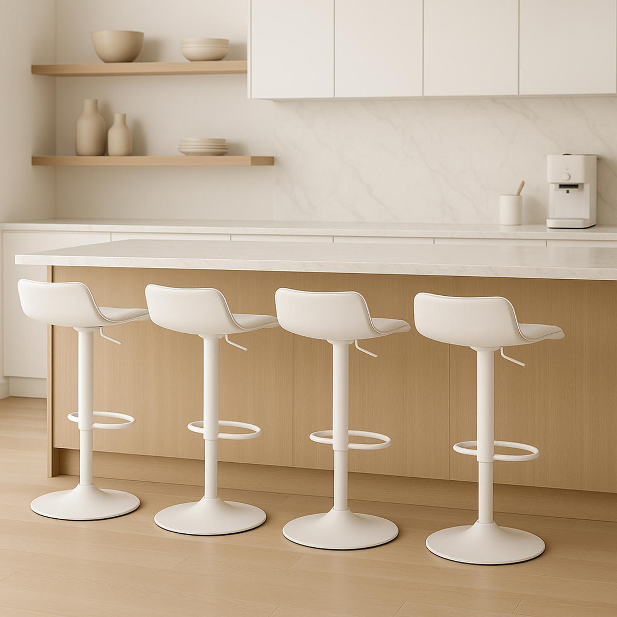 BARHOCKER 2er Set Dynasty Kunstleder weiß weiß - Chromfarben/Weiß, Kunststoff/Metall (36/84/39cm) - TPFLiving