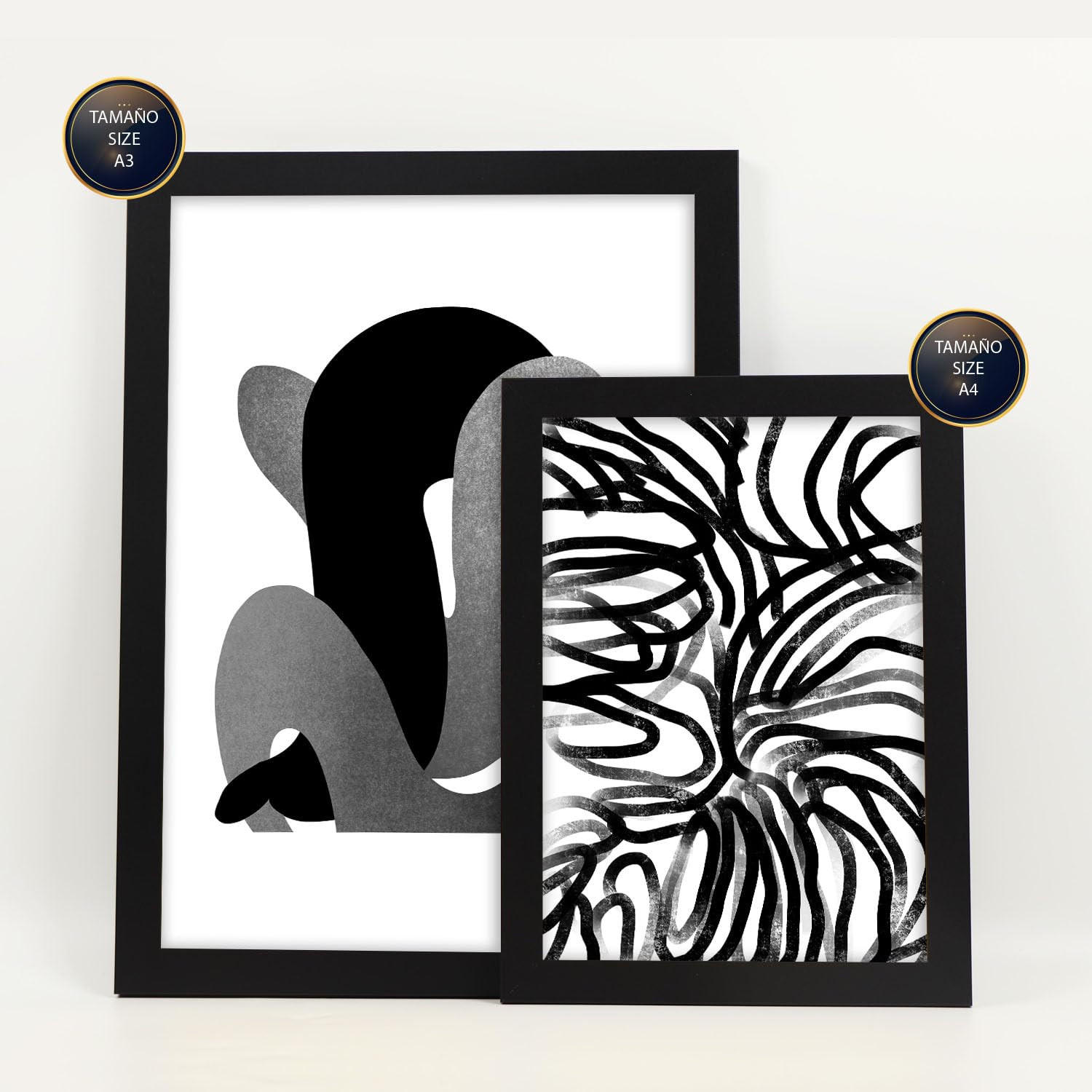 POSTER Set Mit 6 Kaput Handwerk In Liebhaber Abstrakt Ästhetische Dekorative Gemälde Für Ihr Wohnzimmer Schlafzimmer Zuhause A3 & A4 Schwarzer Rahmen - Schwarz, Papier (29/3cm) - Nacnic