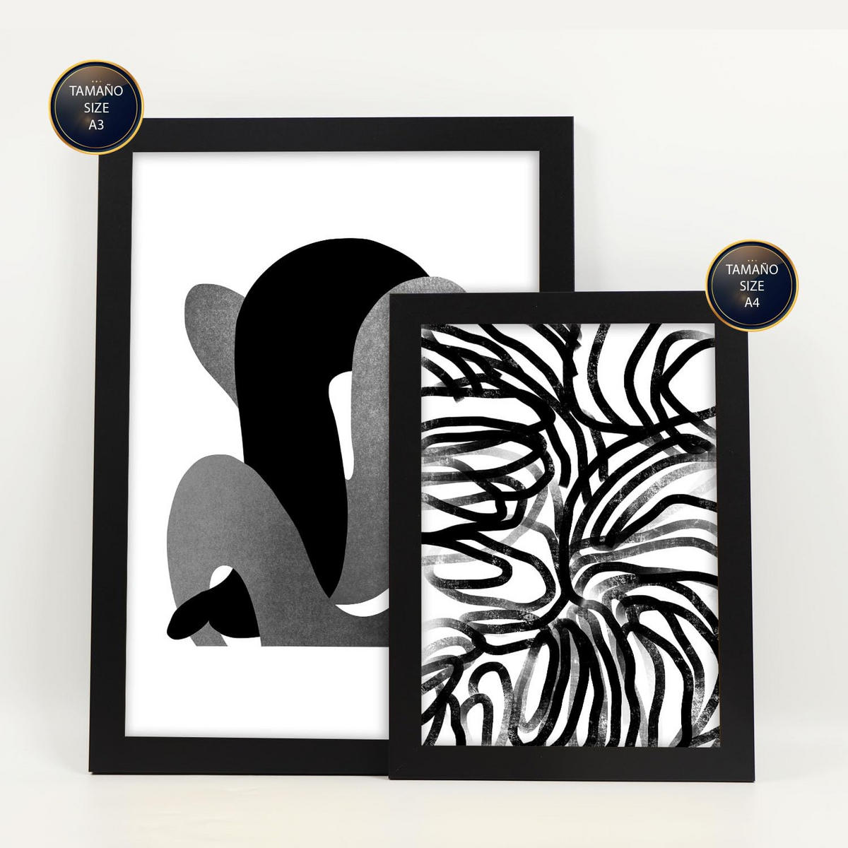 POSTER Set Mit 6 Kaput Handwerk In Liebhaber Abstrakt Ästhetische Dekorative Gemälde Für Ihr Wohnzimmer Schlafzimmer Zuhause A3 & A4 Schwarzer Rahmen - Schwarz, Papier (29/3cm) - Nacnic