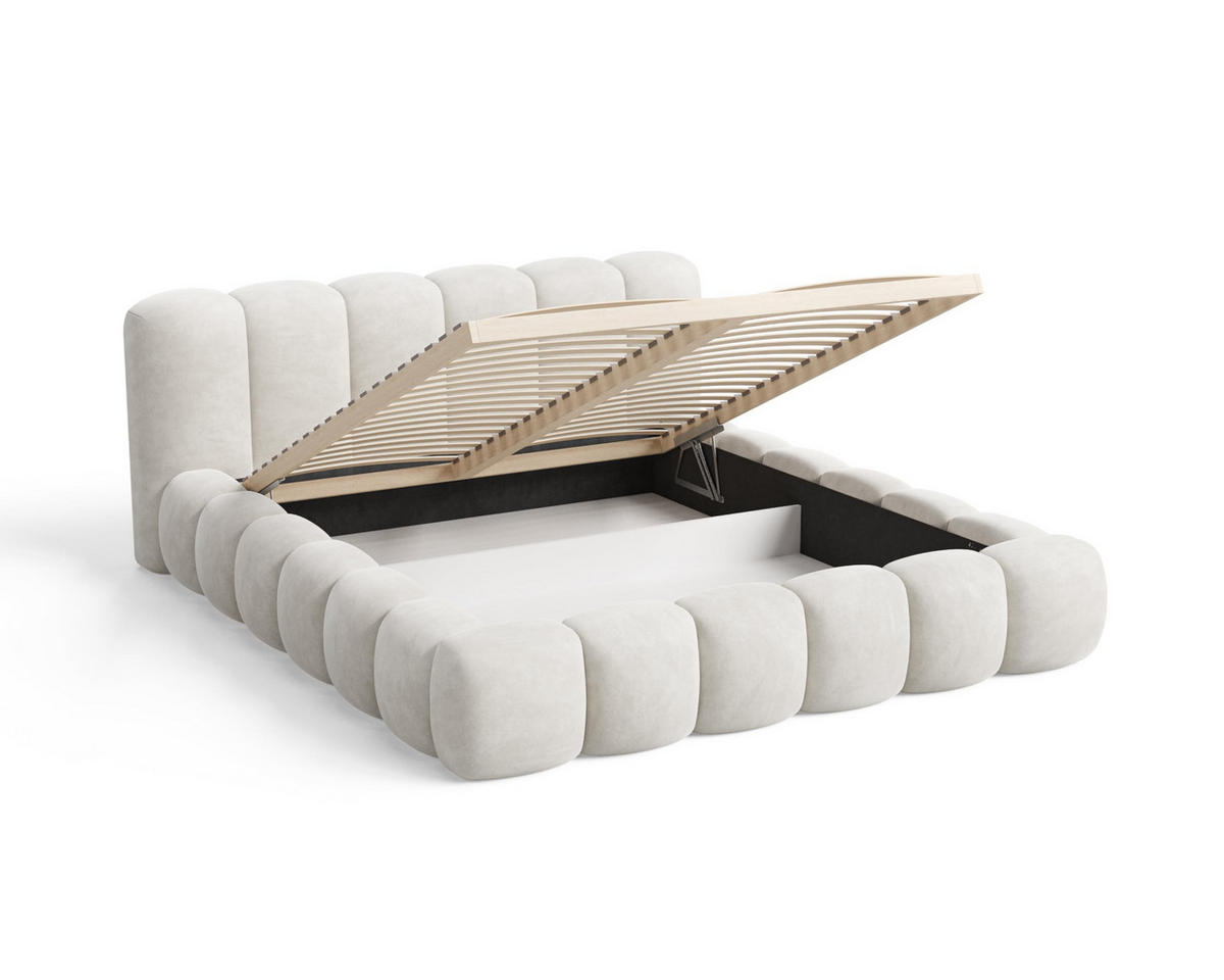 POLSTERBETT 140x200 mit Bettkasten, Lattenrost und Kopfteil, Velluto-Samt Stoffbezug Beige - Beige, Holz (140/200cm) - Chilly