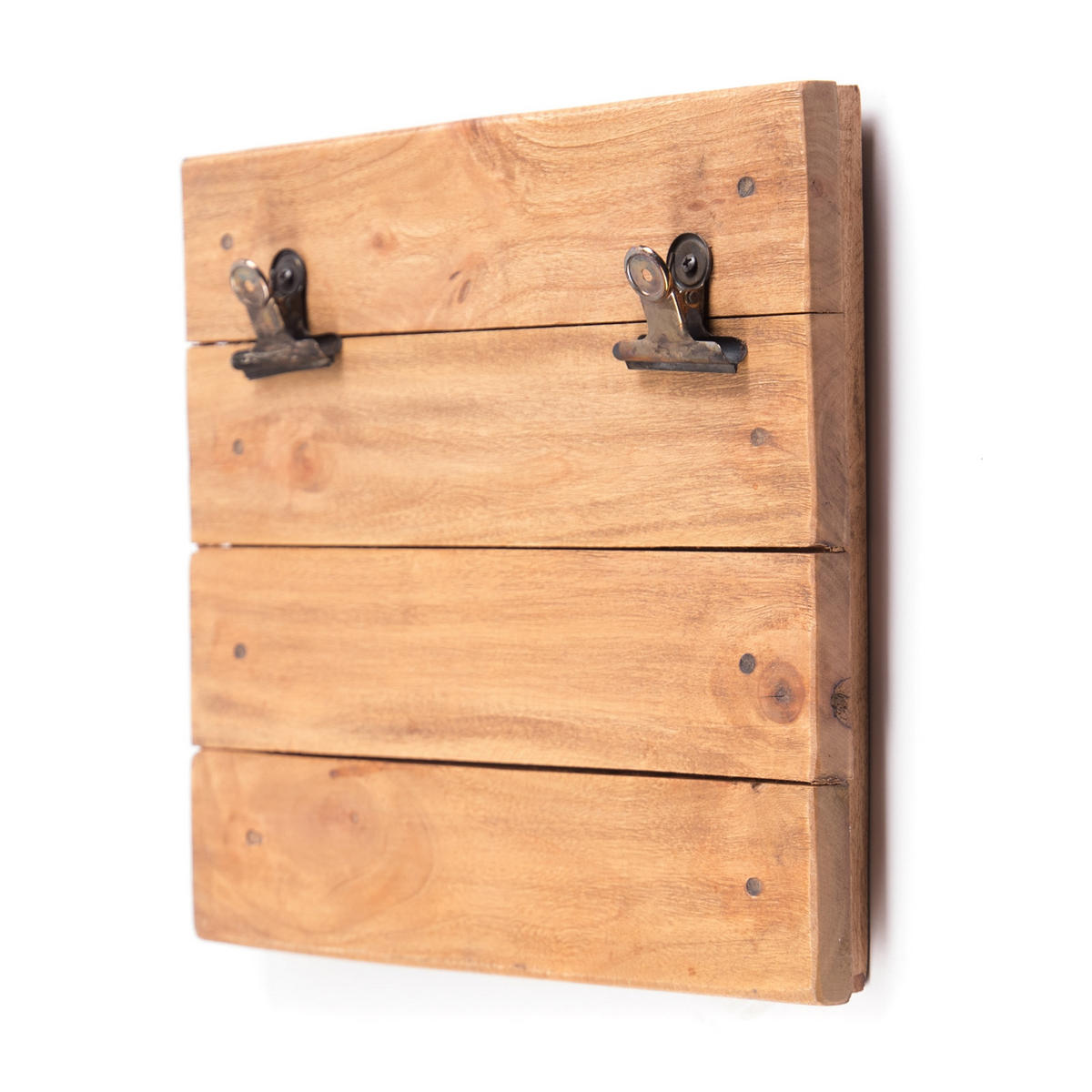 WAND-KLEMMBRETT Pinza II Mahagoni Holz, mit 2 Metallklammern naturfarben - Naturfarben, Holz (30/33/4cm) - DESIGN DELIGHTS