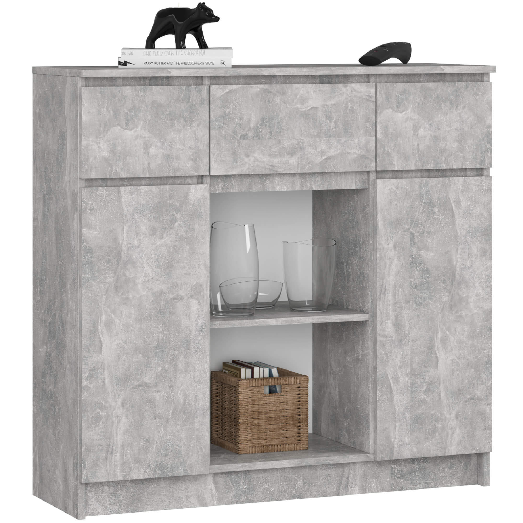 KOMMODE Steingrau 35x101x98 cm - Grau, Holzwerkstoff (101/98/35cm) - Akord