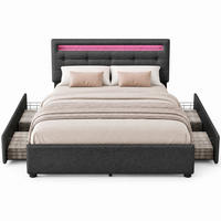 POLSTERBETT 140/200 cm in Grau mit 4 Schubladen, LED und verstellbarem Kopfteil Leinen - Grau, Holzwerkstoff/Textil (140/200cm) - STILVORA