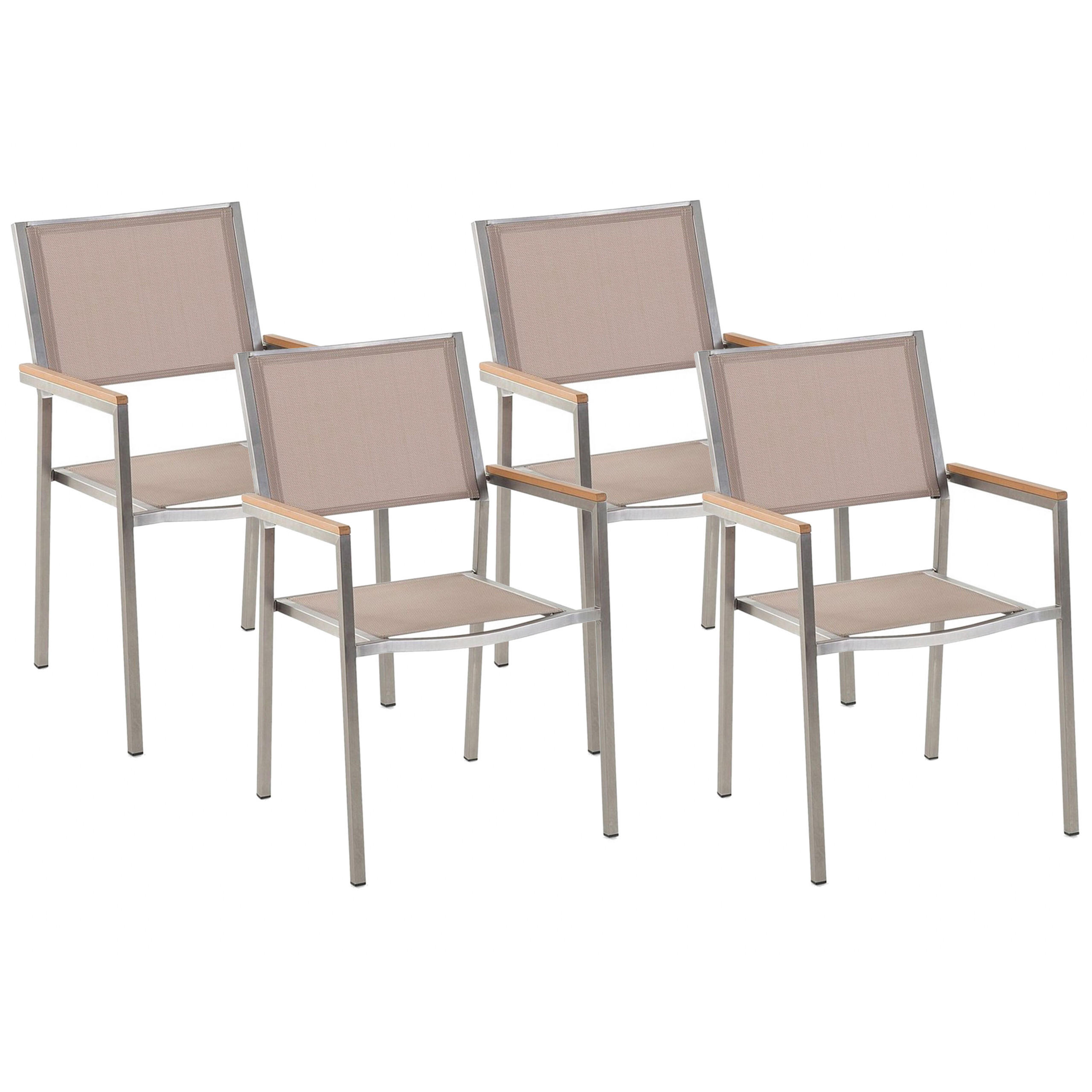 GARTENSTUHL 4er-Set beige Edelstahl Grosseto - Hellbraun/Beige, Metall (55/87/58cm) - Beliani