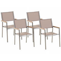 GARTENSTUHL 4er-Set beige Edelstahl Grosseto - Hellbraun/Beige, Metall (55/87/58cm) - Beliani