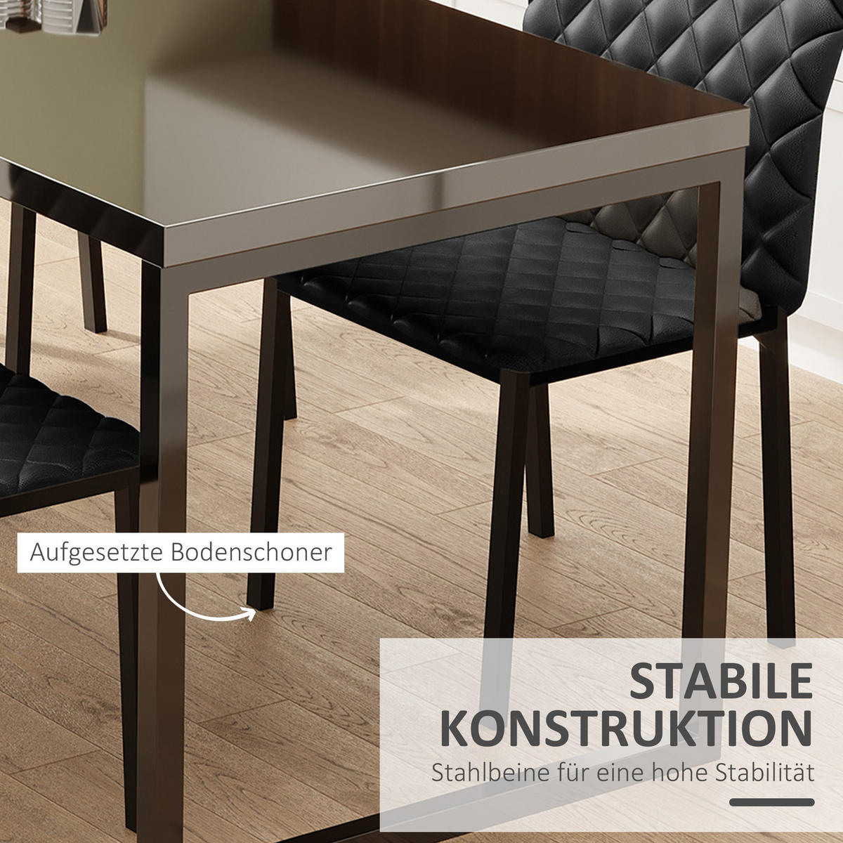 ESSZIMMERSTUHL, 4er-Set Essstuhl, Gepolsterte Esszimmerstühle aus Kunstleder - Schwarz, Kunststoff (50/91/41cm) - HOMCOM