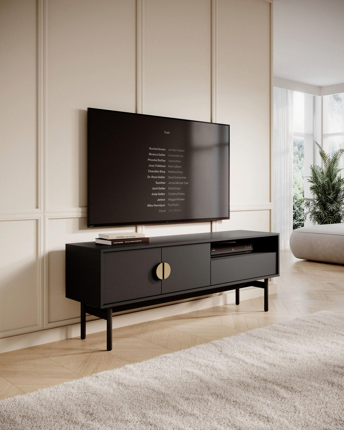 TV-LOWBOARD Stoon II SCHWARZ 154 CM - Goldfarben/Schwarz, Holzwerkstoff/Metall (154/57/38cm) - Selsey