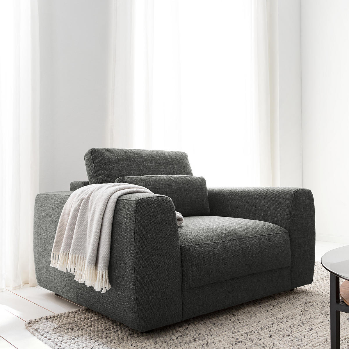 SESSEL - Schwarz/Grau, Kunststoff/Textil (116/80/117cm) - home24