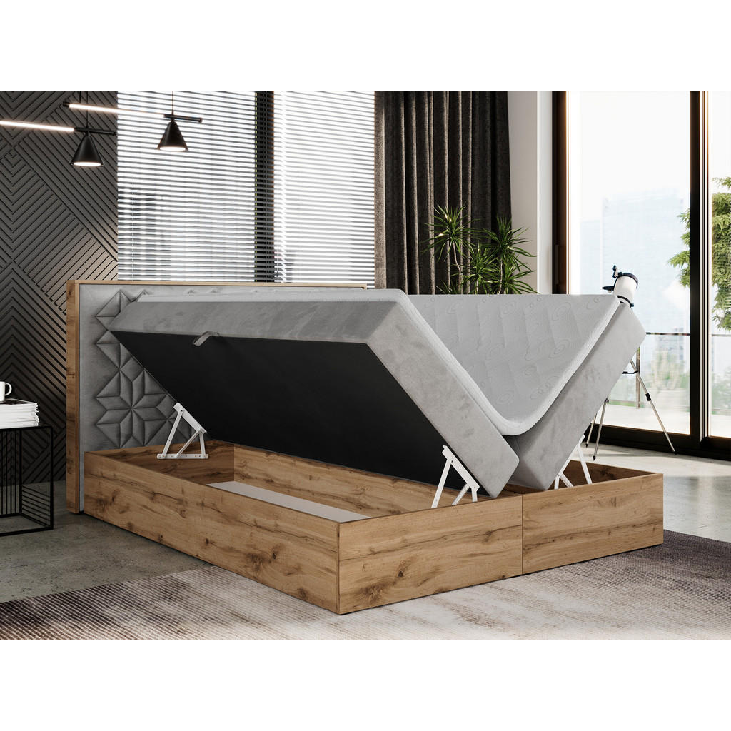 Thumbnail - MKS Boxbett, Hellgrau, Textil, 2-Sitzer, H4, 7-Zonen, Rechteckig, 140x200 cm, Schlafzimmer, Betten, Boxspringbetten