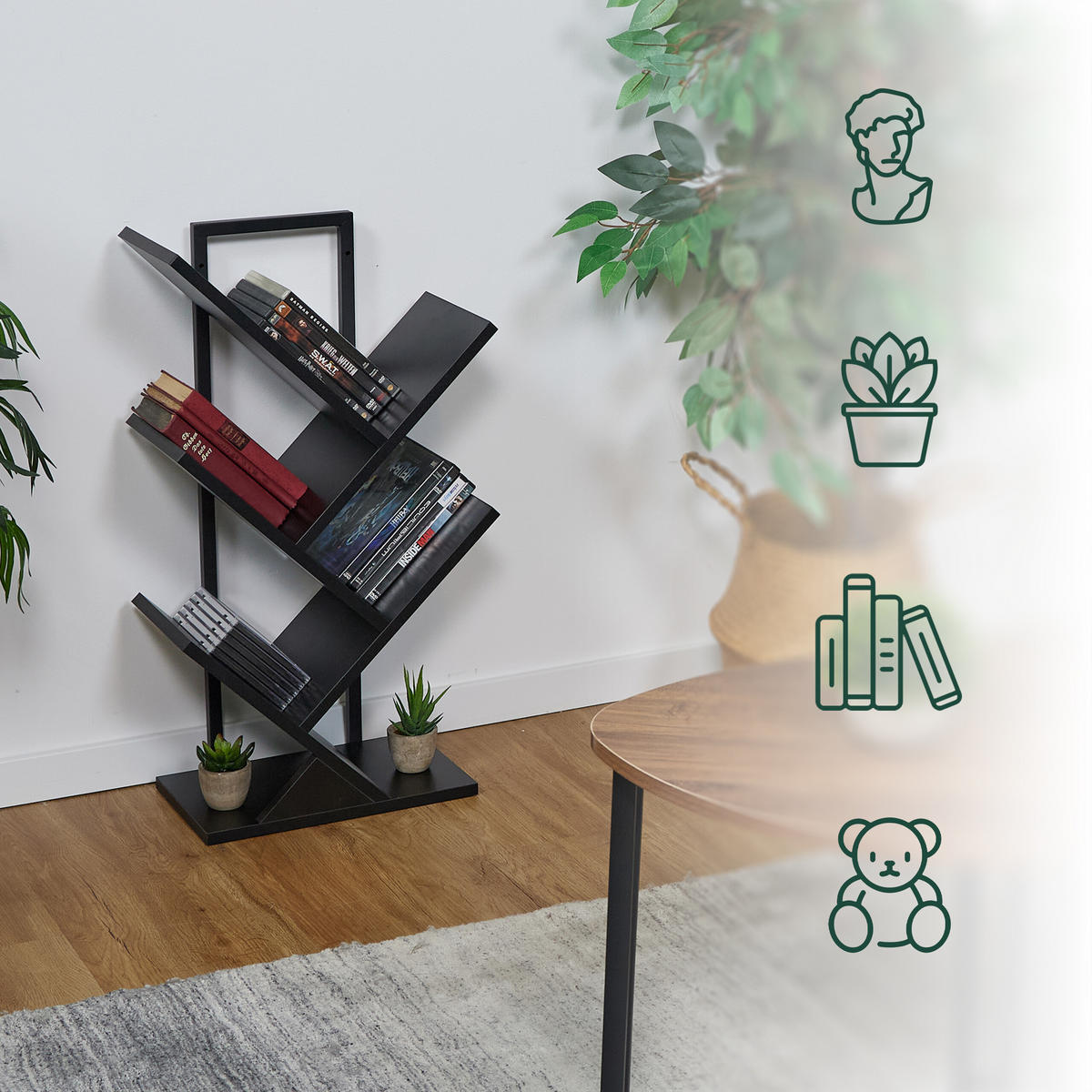 BÜCHERREGAL - Schwarz, Holzwerkstoff/Metall (40/71/21.5cm) - Relaxdays