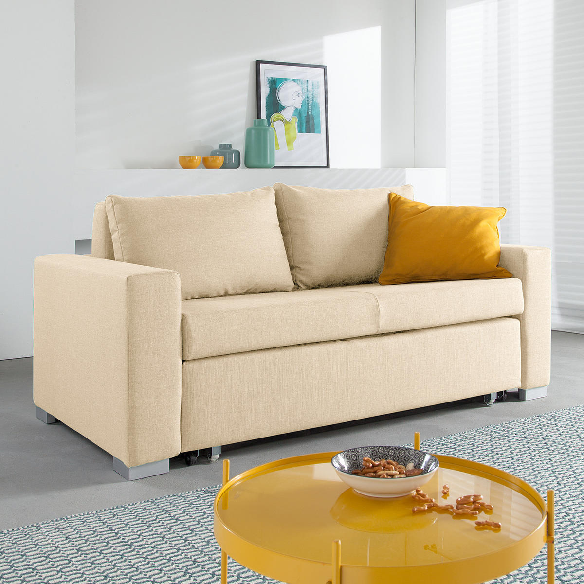 SCHLAFSOFA - Silberfarben/Creme, Textil (193/90/90cm) - home24