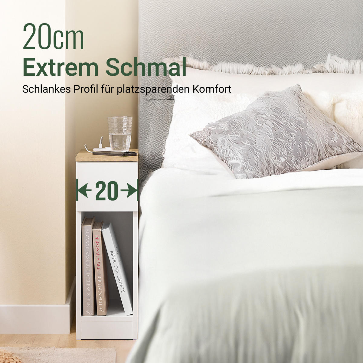 NACHTTISCH Weiß - Weiß, Holzwerkstoff (20/60/35cm) - SoBuy