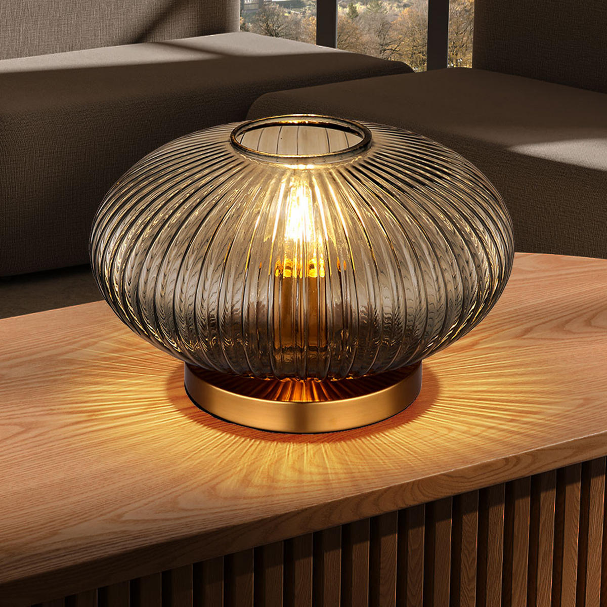 LED TISCHLEUCHTE Metall Messing Klar - Klar, Glas (30/30/20cm) - Globo Lighting