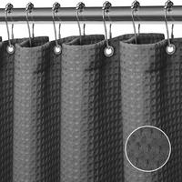 DUSCHVORHANG Grau Waffelstruktur Polyester wasserdicht schimmelresistent mit Ringen für Badewannen - Grau, Textil (1/1cm) - MCBOSON