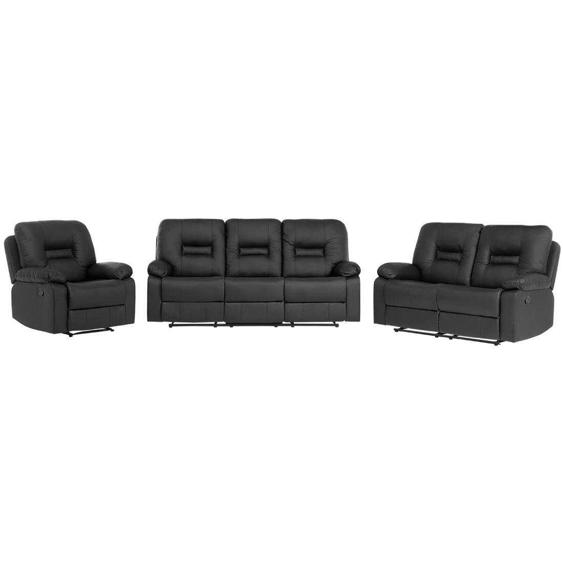 SOFA-SET 6-sitzer Kunstleder Schwarz Bergen - Schwarz, Kunststoff (204/101/74cm) - Beliani