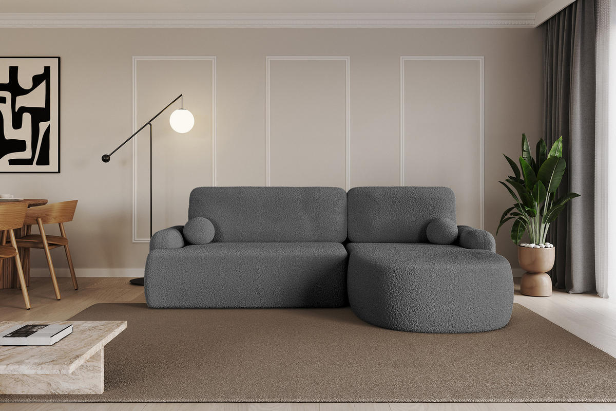 WOHNLANDSCHAFT mit Schlaffunktion und Bettkasten LIRA-L - 264x172x89 Grau - Grau, Holzwerkstoff/Textil (172/264cm) - ALTDECOR