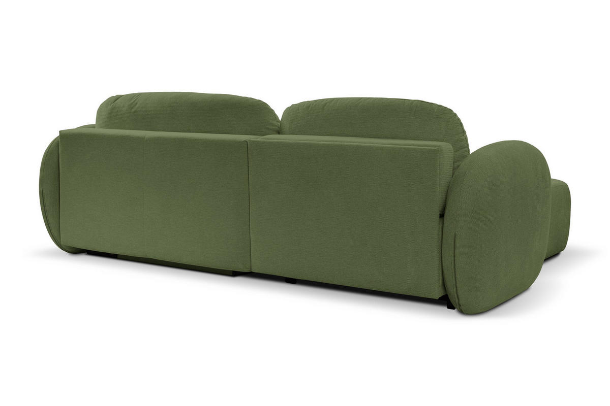 ECKSOFA AMICO L-S Olivgrün Geflochtener Stoff mit Schlaffunktion - Olivgrün, Holz (248/174cm) - MASSENO