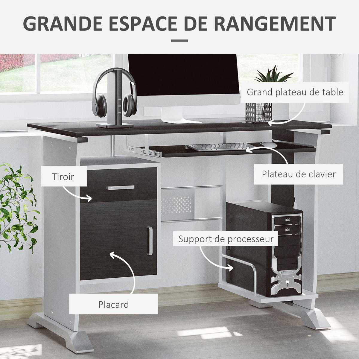 SCHREIBTISCH Schwarzbraun und Weiß mit Tastaturauszug, Schublade und Fach 100/52/75 cm - Walnussfarben, Holzwerkstoff (52/100/75cm) - PANGIVO