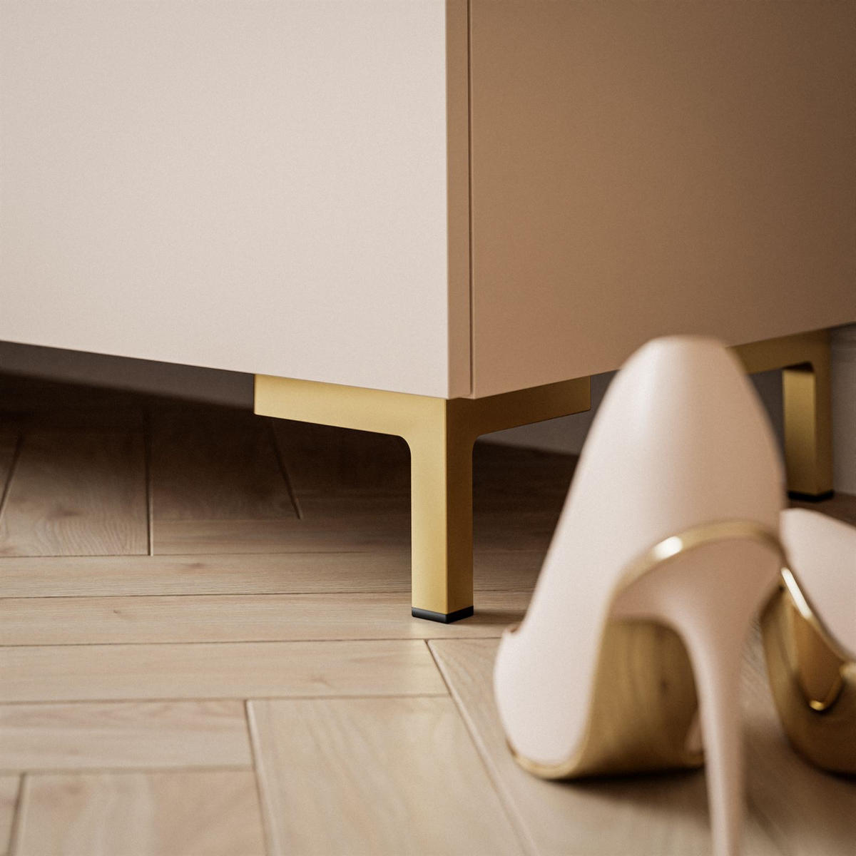 KOMMODE LINA KASCHMIR 4S mit Schubladen und LED-Beleuchtung Goldene Beine - Kaschmir/Goldfarben, Holzwerkstoff (95/86/40cm) - Lookway