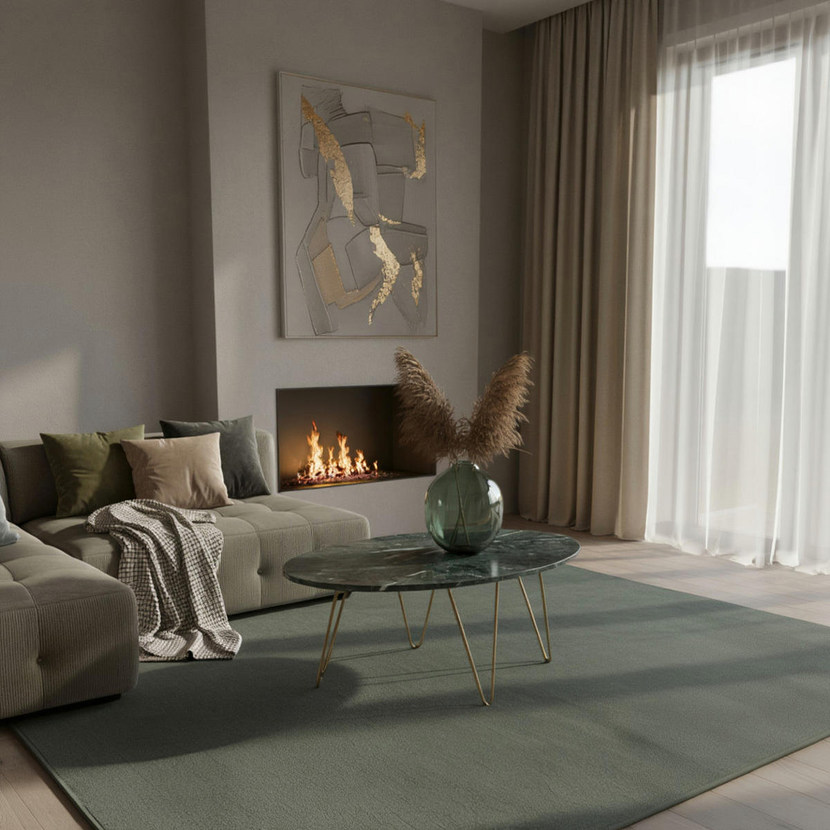 TEPPICH Flur Einfarbig Pflegeleicht Waschbar Wohnzimmer OEKO-TEX Grün 60x110 cm Gekettelt – NECKAR - Grün, Textil (60/110cm) - KADIMA DESIGN