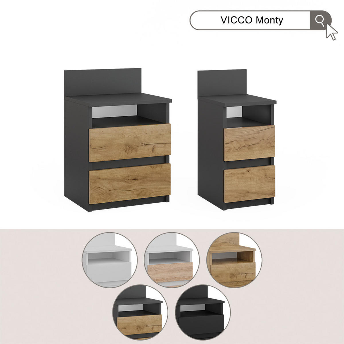 NACHTTISCH Monty Weiß 39.6 x 59.1 cm 2er Set - Weiß, Holzwerkstoff (32.3/59.1/39.6cm) - Vicco