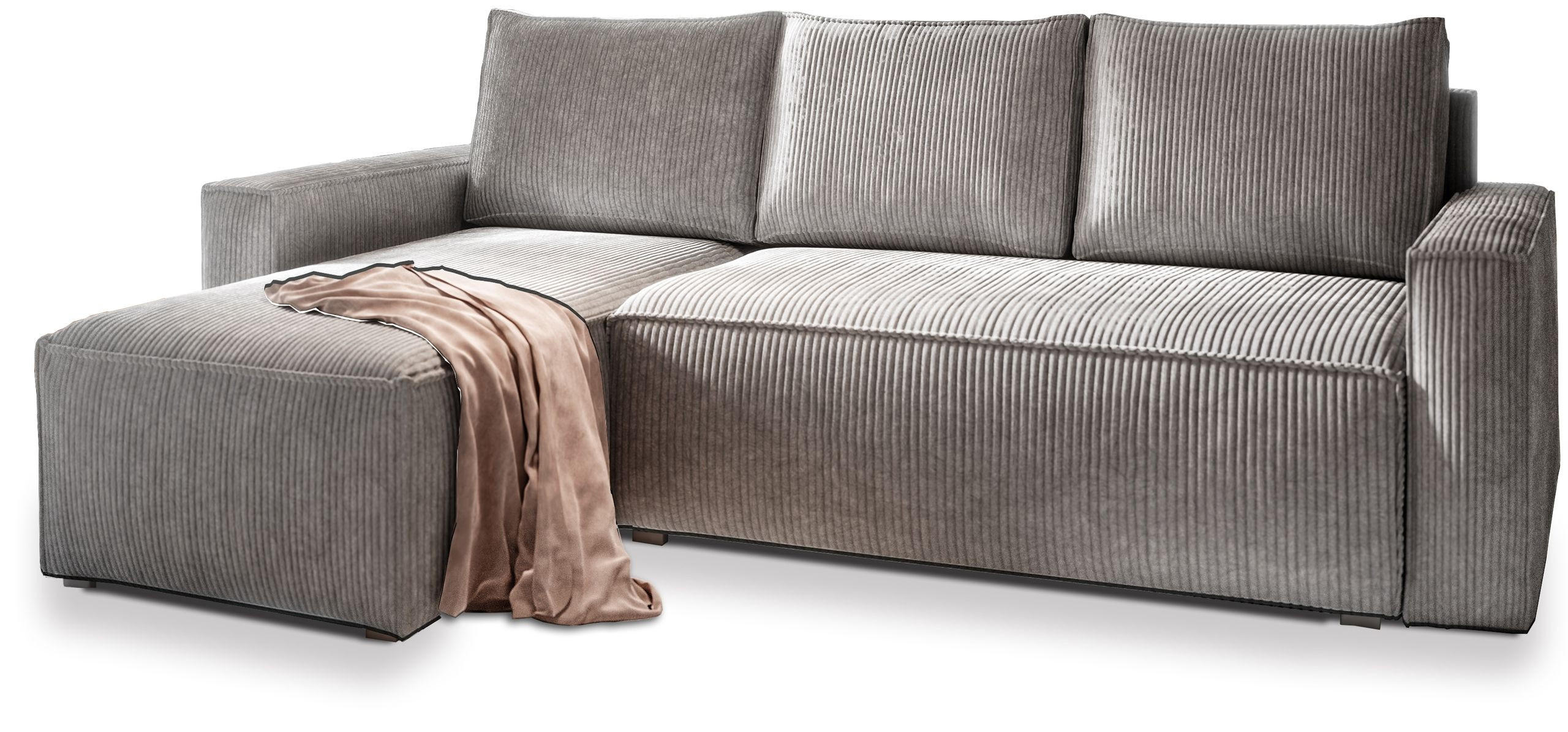 ROHOVÁ SEDAČKA POTARO světle šedá - šedá/světle šedá, dřevo/textil (232/140cm) - MASSENO