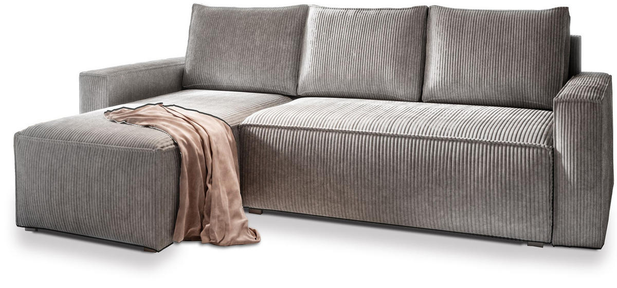 ROHOVÁ SEDAČKA POTARO světle šedá - šedá/světle šedá, dřevo/textil (232/140cm) - MASSENO