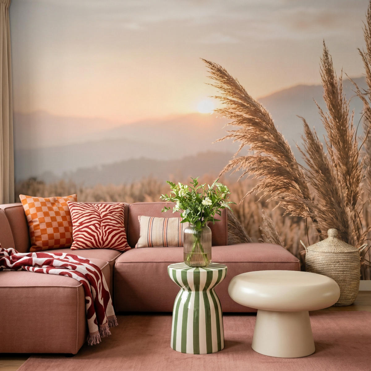 TAPETE - Gras - Feld - Sonne - Natur - 260x200 cm - Sandfarben, Papier (260/200cm) - OnlyWow