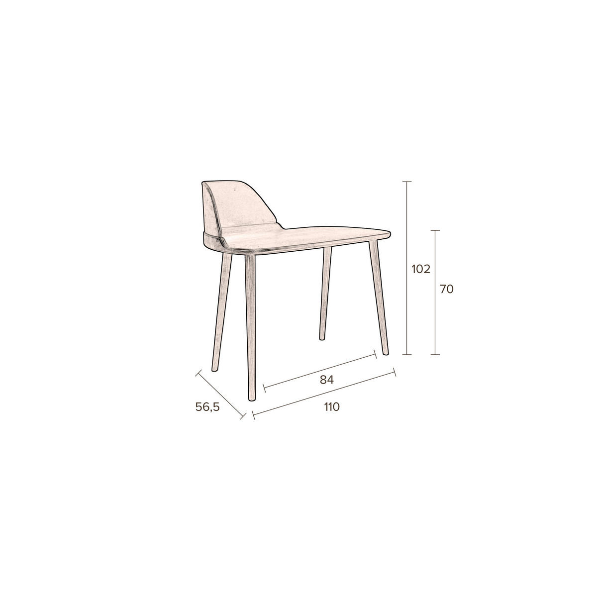 SCHREIBTISCH Finn - Multicolor, Holz (56.5/110/102cm) - Dutchbone
