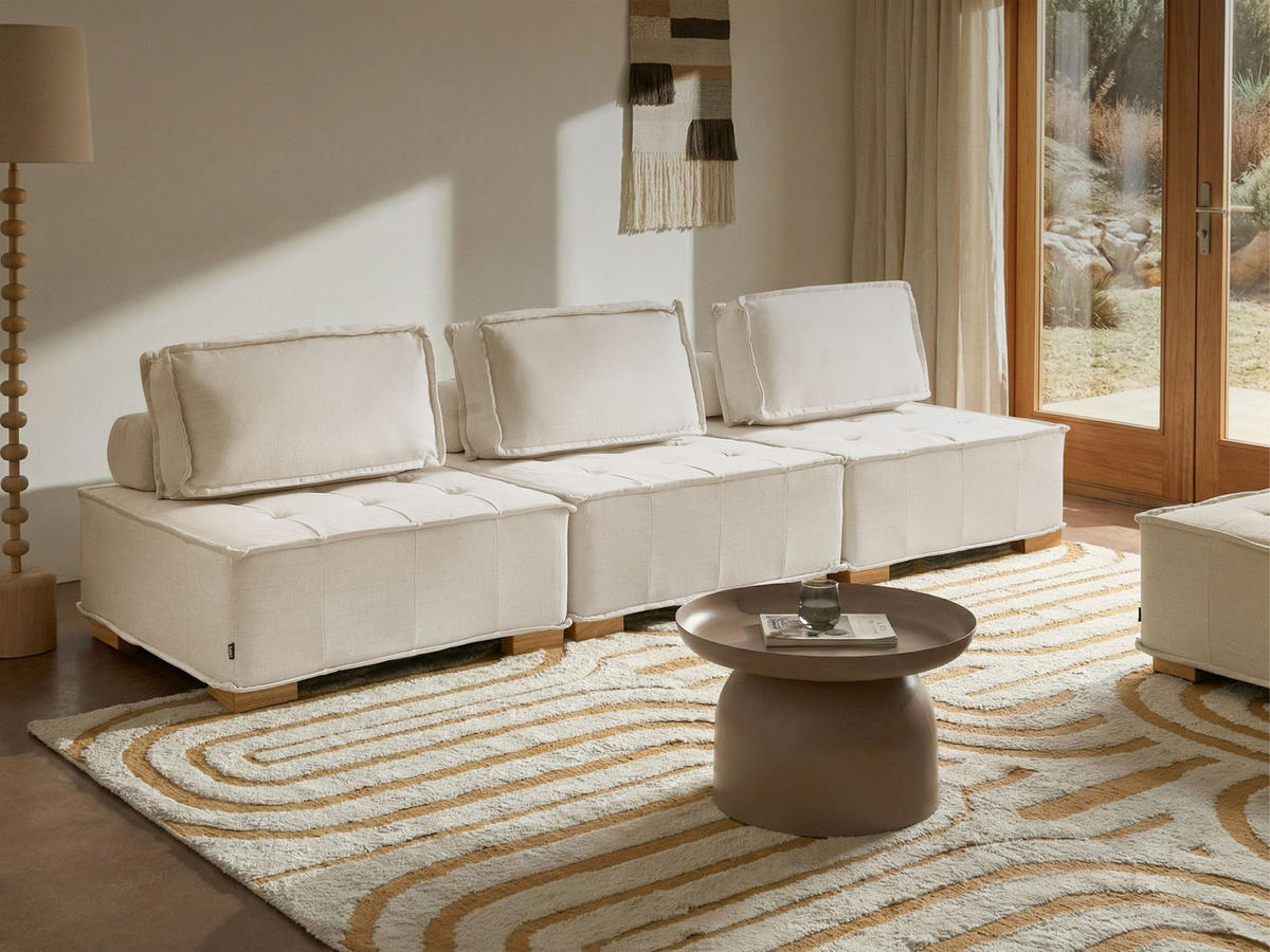 3-SITZER-MODULSOFA Stoff Cremeweiß Tibro - Creme, Textil (300/82/100cm) - Beliani