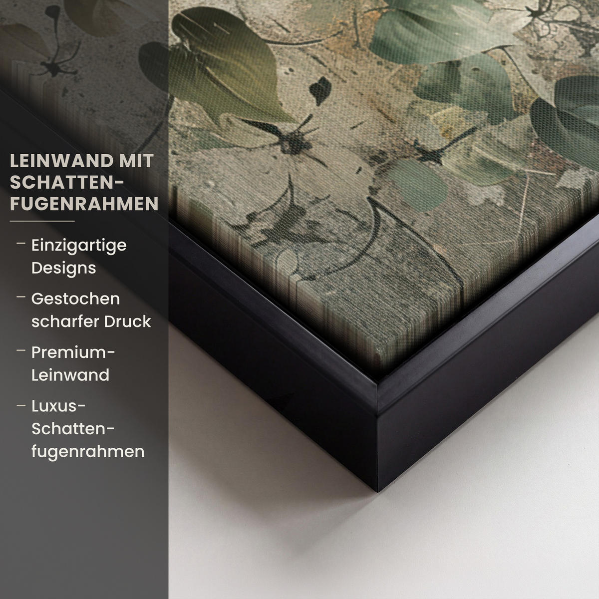 LEINWAND Bilder mit Rahmen - Blumen - Blätter - Abstrakt - Modern - 80x60 - Grau, Textil (80/60cm) - MuchoWow