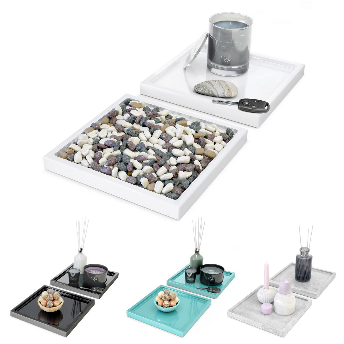 DEKOSCHALE Maya Weiß Hochglanz 2er Set - Weiß Hochglanz, Holzwerkstoff (1.8cm) - Vladon