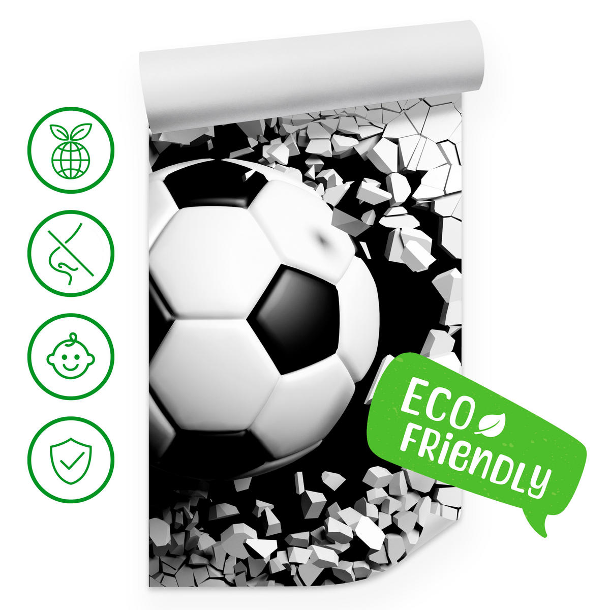 FOTOTAPETA Pre Obývaciu Izbu Futbal Betónová Stena Trhlina 150 x 105 cm - čierna/sivá, papier (150/105cm) - Muralo